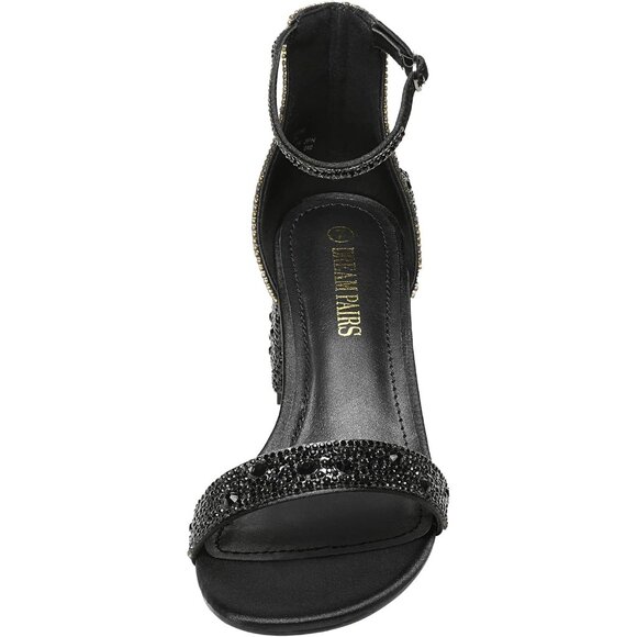 Dream Pairs Women's Black/Rhinestone Chunky Block Heel Ankle Strap Sandals Shoes - Picture 4 of 7